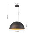 thumbnail image 3 of Industrial Oversized Metal Dome Pendant Light - Modern Farmhouse 15in - Black with Sprayed Gold, 3 of 5