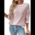 thumbnail image 3 of Suéteres de Cuello Redondo, Larga, Oversize, con Bloques de Color, de Punto Acanalado y Abertura Lateral para Mujer (Otoño de 2025) Rosa L, 3 of 10