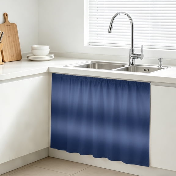 Navy Blue Ombre Cabinet Curtains for Kitchen 10"W x 11"L, Modern Gradient Solid Color Abstract Rustic Under Sink Skirt Magic Tape Short Curtain Decorative Privacy Panel for Bathroom Laundry
