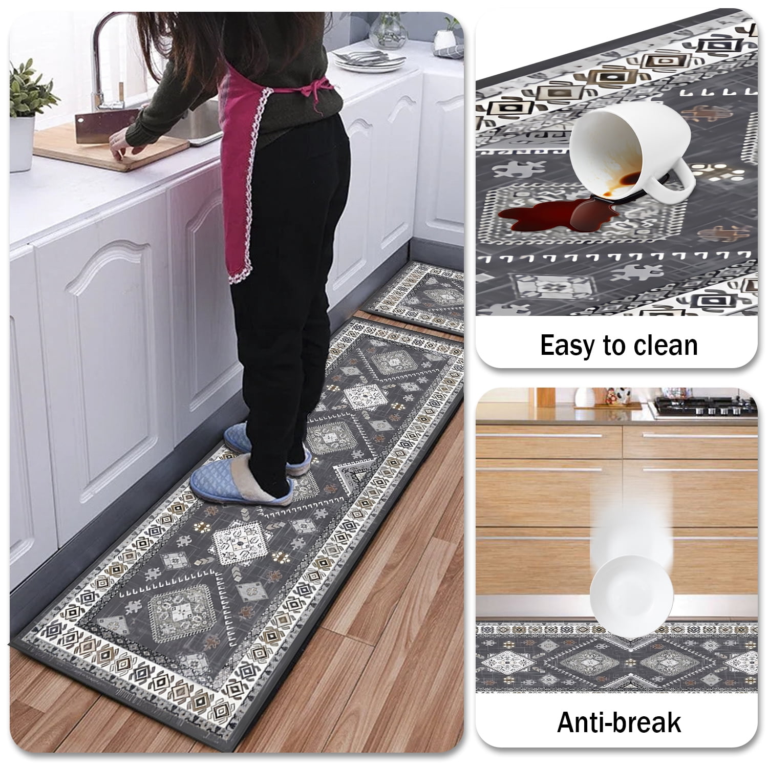 TECHVIDA Kitchen Rugs 2 Piece,Kitchen Mats for Floor,Washable Non Slip Kitchen Runner Rug,Farmhouse Hallway Doormat for Holiday Home Decor