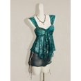 thumbnail image 6 of Teal Floral Print Asymmetrical Hem Tie-Front Peplum Mesh Tank Top For Women, 6 of 8