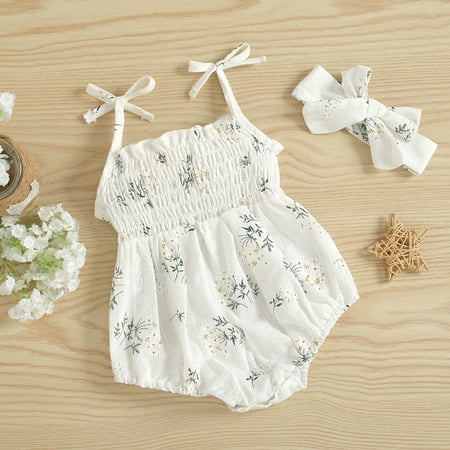 

Baby Girls Suspenders Floral Bodysuit Headbands Romper Clothes