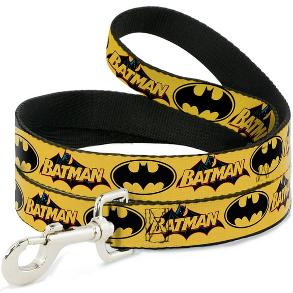 DC Comics Pet Leash, Dog Leash, Vintage Batman Logo Bat Signal Yellow, 6 Feet Long 1.0 Inch Wide