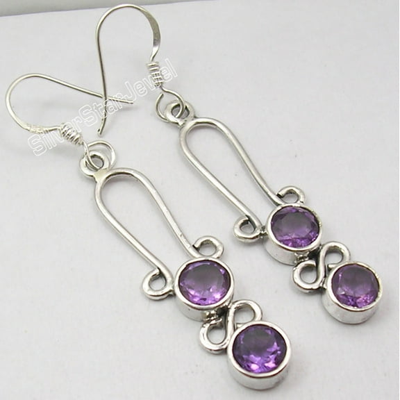 SilverStarJewel Sterling Silver Amethyst Earrings 2" Women Jewelry