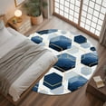 thumbnail image 3 of 3.3Ft Round Rug, Navy Blue Marble Non-Skid Rubber Backing Large Area Rugs - Living Room Bedroom Home Office, Gold White Geometric Hexagon Modern Indoor Floor Mat Carpets Washable Rug, 3 of 9