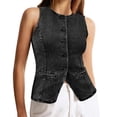 thumbnail image 4 of Sleeveless Crew Neck Women Slim Fit Button Down Denim Vest Tops, 4 of 5