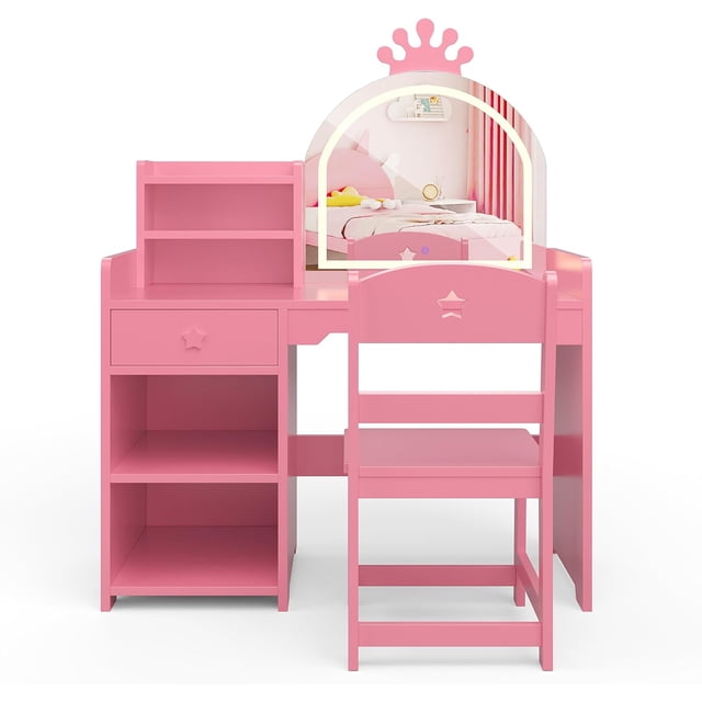 Bingirl Vanity with Lights 2 in 1 Princess Makeup Vanity Desk