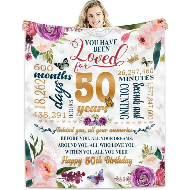 LHSHID 50th Birthday Gifts Women Blanket Happy 50th Birthday Gift Ideas 50th Birthday Decorations Gifts for Women Turning 50 Gifts for 50 Year Old Best Birthday Present Throw Blanket 40"x50"