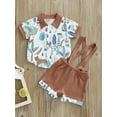 thumbnail image 2 of Franhais 2 Pieces Baby Boys Outfit, Cartoon Print Lapel Short Sleeve Shirt + Suspenders Pants for Toddlers, 3-18 Months, 2 of 9