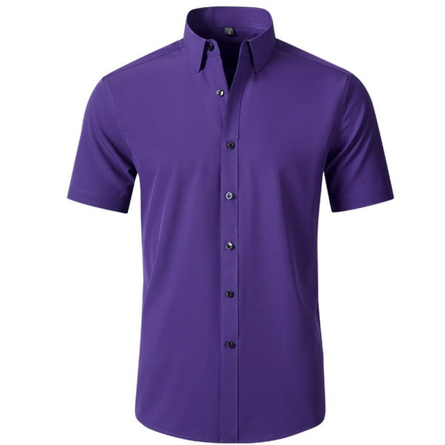 JURANMO Chemises Décontractées pour Hommes Coupe Régulière Manches Courtes Couleur Unie Col Rabattu Tee Tops Offres du Jour Violet G