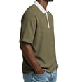 thumbnail image 4 of BVnarty Men's Summer Waffle Knit Raglan Short Sleeve Zip Lapel Top Relaxed Fit Casual Outdoor Street Daily Fashion Tee Army Green L, 4 of 7