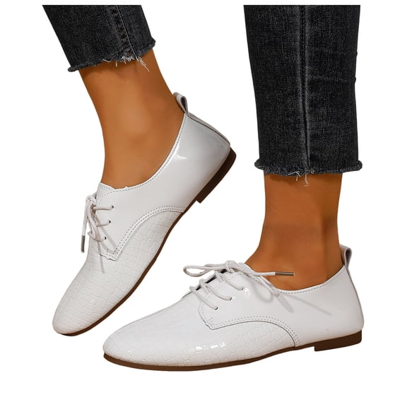Rokment Womens Oxfords Dress Shoes for Business Office Work Formal Shiny Leather Pointed Toe Ballet Flat Wingtip Tuxedo Casual Shoes Beige Size 6