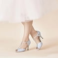 thumbnail image 3 of XYD Women Peep Toe T-Strap Butterfly Shaped Sandals Mid Heels Bridal Fancy Ballroom Pumps Shoes Size 7 Blue, 3 of 4