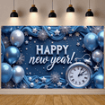 thumbnail image 4 of Blue Silver Theme Happy New Year Banner Metallic Balloons New Year Display Star Decorations Firework Elements Festive Backdrop for New Year Party Holiday Celebration Indoor Decoration, 4 of 8