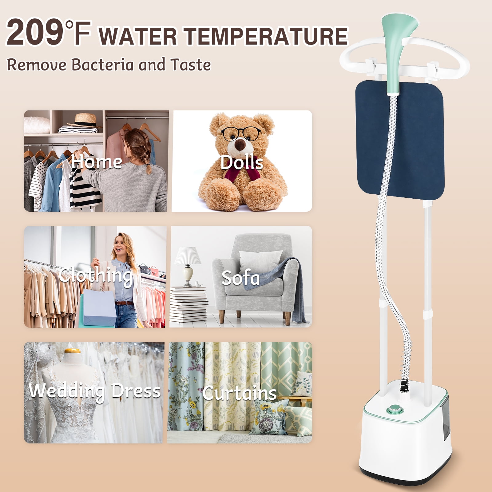 Advwin 2000W Garment Steamer for Clothes Standing, 10 Steam Levels, 2.7L Water Tank, Commercial and Household Use (Green)