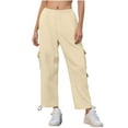 thumbnail image 3 of FUNUONY High Waisted Cargo Pants for Women Baggy Y2K Straight Wide Leg Pants with Pockets Streetwear Womens Cargo Sweatpants Baggy Fleece High Waisted Joggers Pants Athletic Pants Beige L, 3 of 8