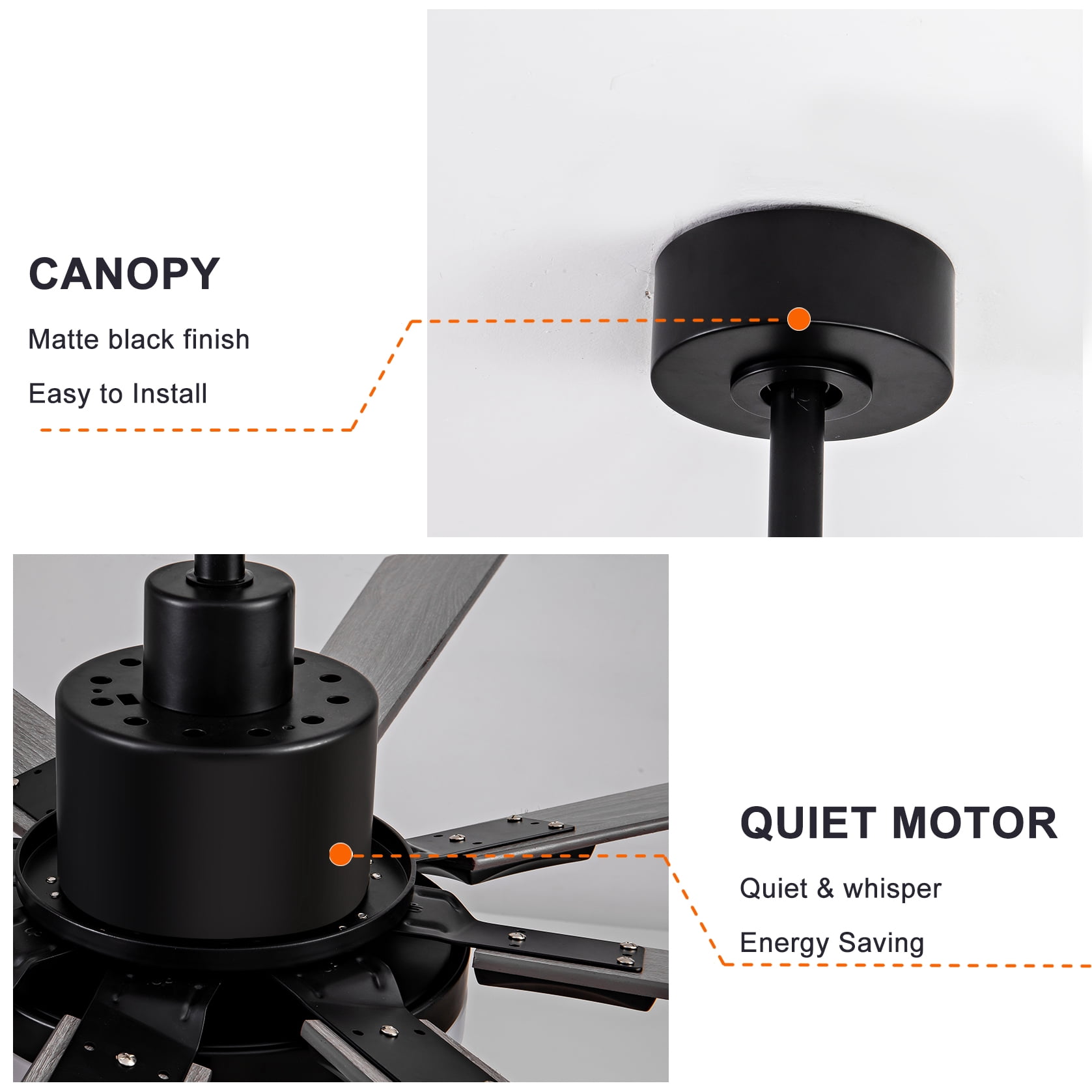Mintazer 72 in Ceiling Fan with Lights and Remote, Modern Ceiling Fan with 6 Speed & 8 Blade for Farmhouse Bedroom Living Room Gazebo Patio, Brown