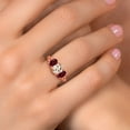 thumbnail image 4 of Gem Stone King 18K Rose Gold Plated Silver Peach Morganite and Red Rhodolite Garnet Filigree Style 3 Stone Ring for Women (2.00 Cttw, Oval 8X6MM and 6X4MM) (Size 9), 4 of 6