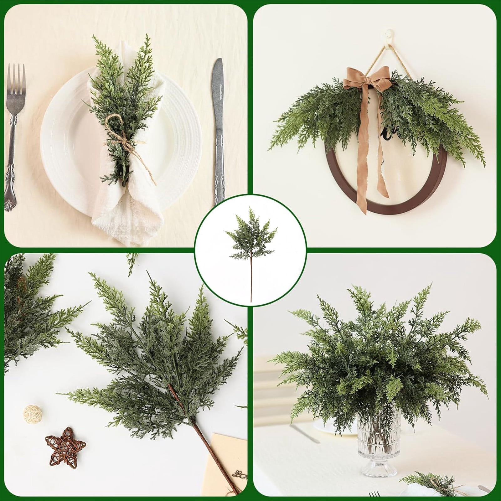 Artificial Thanksgiving Cedar Pine Pick 18 Inch Green Evergreen Stem for Vase Centerpiece and Fall Harvest Home Decor