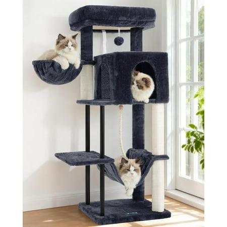 Cat Tree, Cat Tower for Indoor Cats, 43.3 inch Cat Tree Tower with Sturdy Steel Tube, Hammock, Cat Condo for Small Cats and Kittens, Scratching Post, Smoky Gray