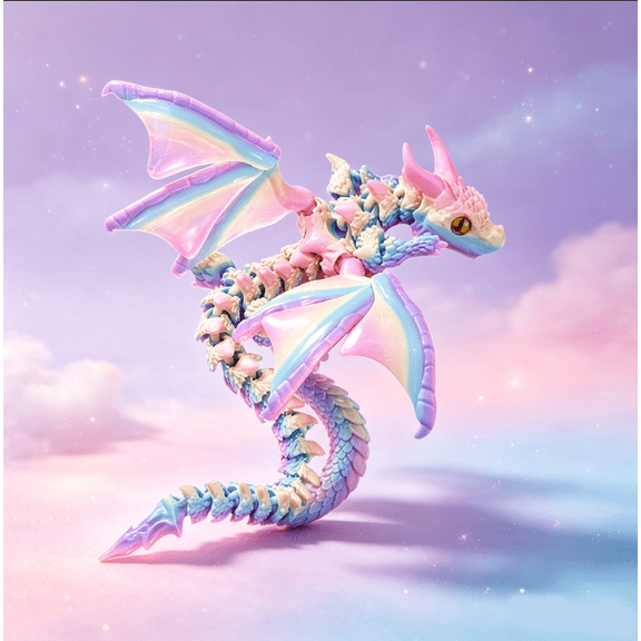 Brixlen 3D Printed Dragon with Wings, 3D Printed Animals Toys, Fidget Dragon Toys, Flexible Articulated Winged Crystal Dragon Model, Desktop Pet Decor