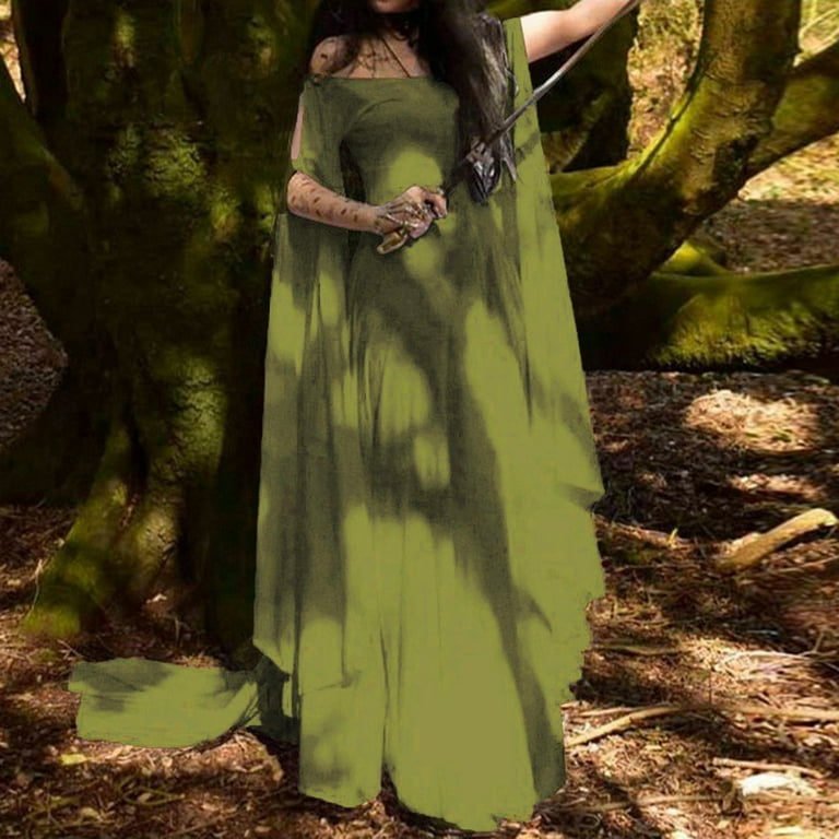 SnnmBlm Renaissance Dress Women Sexy Off The Shoulder Halloween Dress  Medieval Costume Long Over Dress Fairy Dresses Green 2XL - Walmart.com