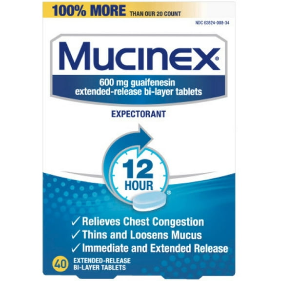 Mucinex 12 Hr Chest Congestion Expectorant, Tablets 40 ea (Pack of 2)