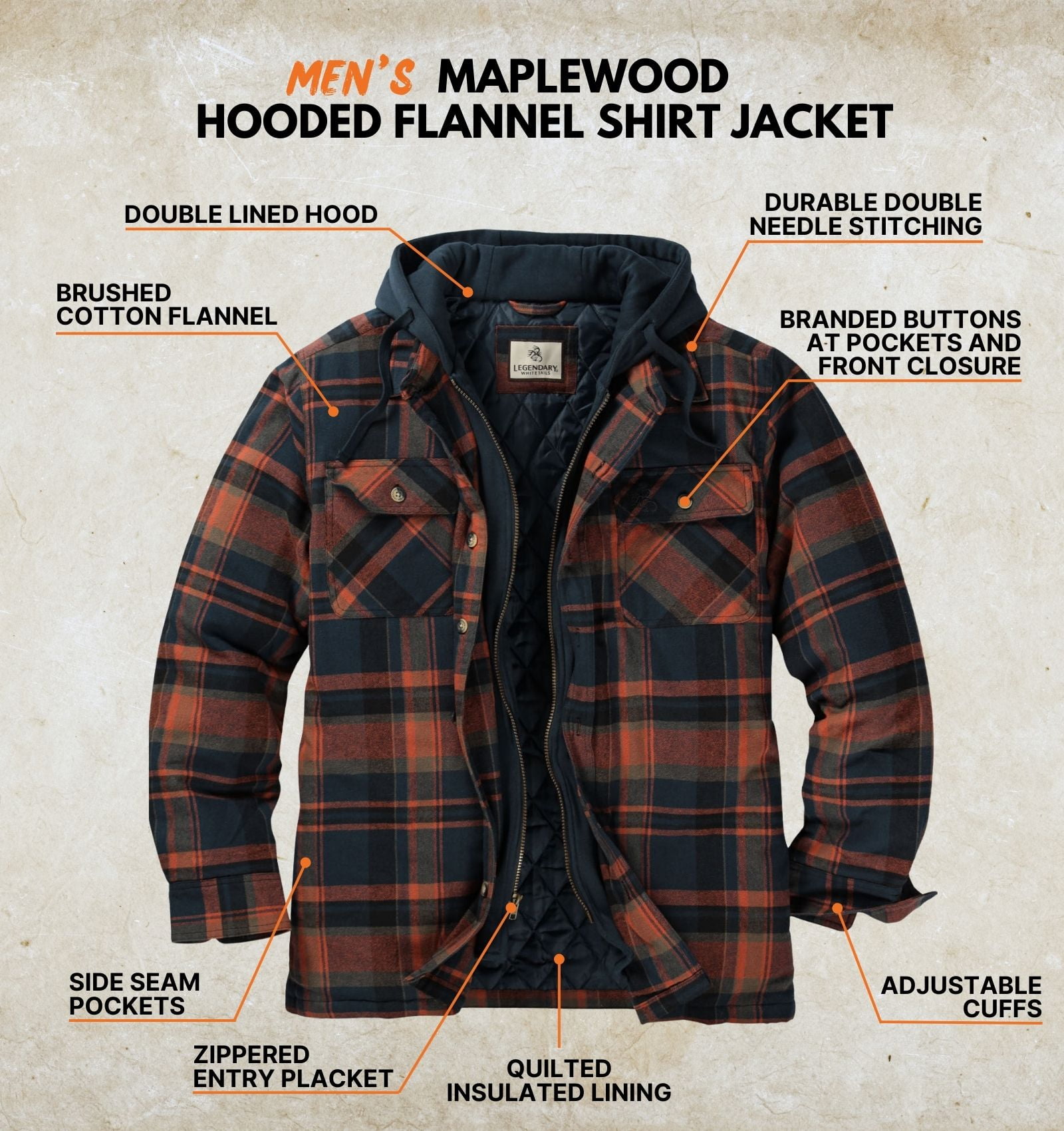 Legendary Whitetails Men's Maplewood Hooded Shirt Jacket