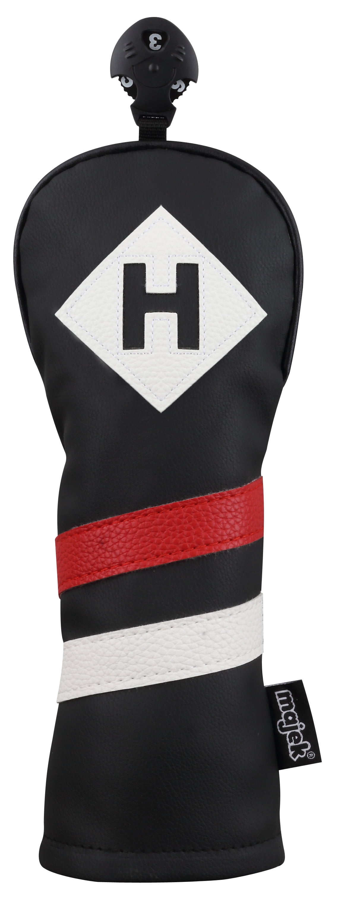 Majek Retro Golf Headcovers Black Red and White Vintage Leather Style 5 & H Fairway Wood and Hybrid Head Cover Classic Look