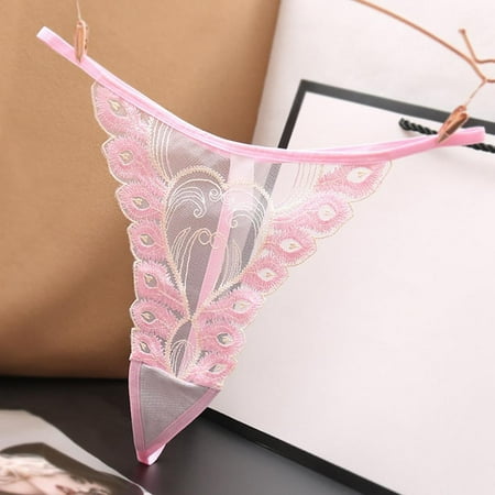 

Homadles Underwear Women- Lace See Through Slim Fit Stretch Low Waisted Breathable Sexy Thongs Pink One Size