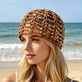thumbnail image 2 of XIAOCHA Womens Sparkly Sequin Crochet Beanie Solid Breathable Beach Outdoor Beanie Hats,Khaki, 2 of 4