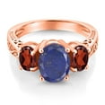 thumbnail image 3 of Gem Stone King 3.14 Ct Oval Blue Lapis Red Garnet 18K Rose Gold Plated Silver Ring (Size 8), 3 of 6