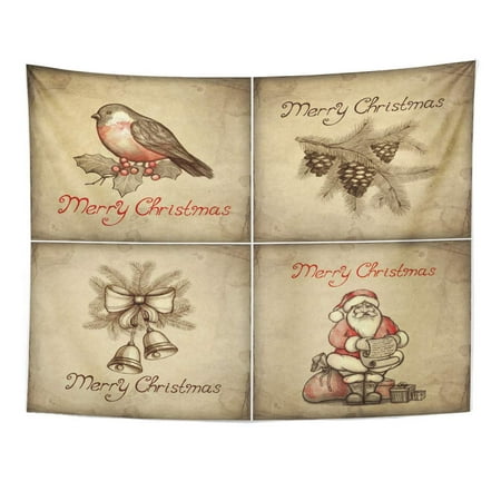 Bird Decor For Home REFRED Red Vintage Christmas Santa Traditional Victorian Bird Tree Wall Art Hanging Tapestry Home Decor for Living Room Bedroom Dorm 51x60 inch ()