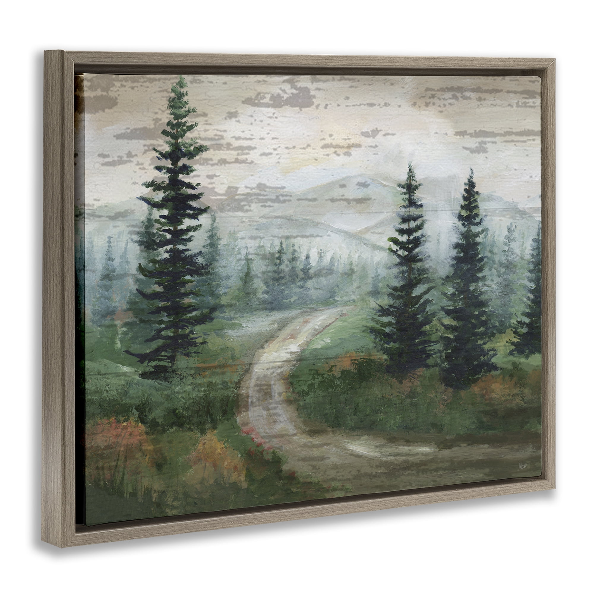 Stupell Industries Path Through Wilderness Landscape & Nature Painting Brown Floater Framed Canvas Art Print Wall Art, 31 x 25