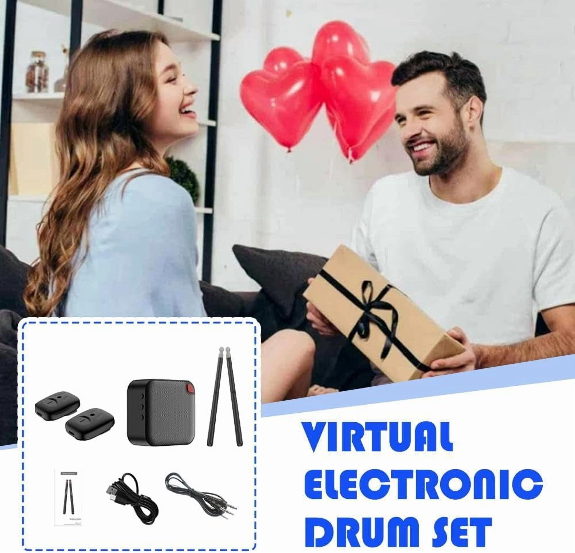 Upgraded Air Drumsticks Set with Speaker, Electronic Virtual Drum Kit & Bluetooth – Portable Air Drum Set with Sticks, Pedals & Adapter for Home, Parties & Adults (1set-Black)