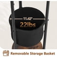 thumbnail image 4 of Coat Rack Freestanding, Round Coat Rack with 3 Wooden Shelves and 1 Fabric Basket, Metal Clothes Tree with 5 Hooks, Coat Hanger Stand for Clothes, Hats, Bags, Brown and Black, 4 of 18