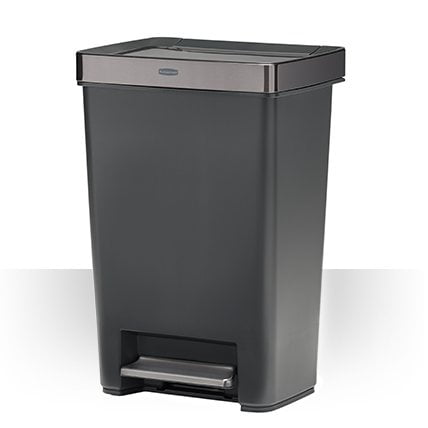 Rubbermaid Premier Series III, 12.4 Gallon Step-on Kitchen Trash Can with Stainless Steel Rim and Slow Close Lid, Charcoal