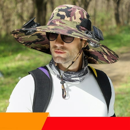 Lawor Wide Solar Fan Outdoor Fishing Hat Men Sun Hat With Solar Fan Fishing Hats 3 Speed Adjustable Fan Hat F