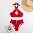 thumbnail image 6 of MIXUE Swim Suits for Women Solid Color Sexy High Waist Tube Top Split Swimwears Beachwear,Red,S, 6 of 8