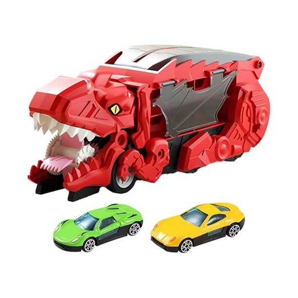 Juguete para vehículo de transporte de golondrinas, juguete transformador para coche de dinosaurio, vehículo para tragar dinosaurios para niños de 3, Rojo 2 Coches