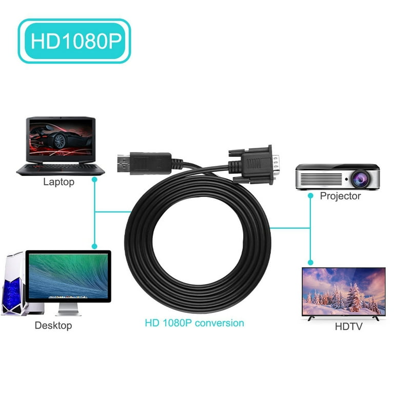 Adaptador De Cable DisplayPort A VGA, DP A VGA De 1,8 M, Hogar Para Mujeres Para PC, Computadora Portátil, Hombres