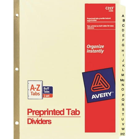 - Avery Preprinted Laminated Tab Dividers w/Gold Reinforced Binding Edge, 25-Tab, Letter