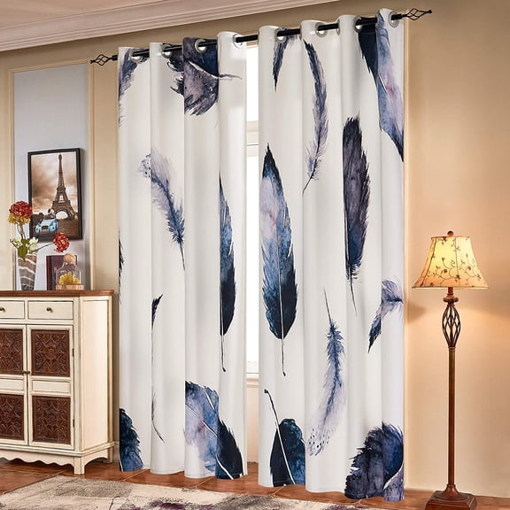 Subrtex Blackout Curtains Printed Window Drapes 2-Panel Gormmet Curtain ( 52'' x 84'' , White )