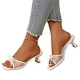 thumbnail image 5 of CIENVNSTG Womens Heeled Sandals Square Toe Mesh Bow Thin Heel Slide Mules Comfortable Dress Shoes for Party Wedding White 41, 5 of 6
