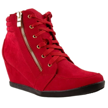 

SNJ Women High Top Wedge Heel Sneakers Platform Lace Up Shoes Ankle Bootie