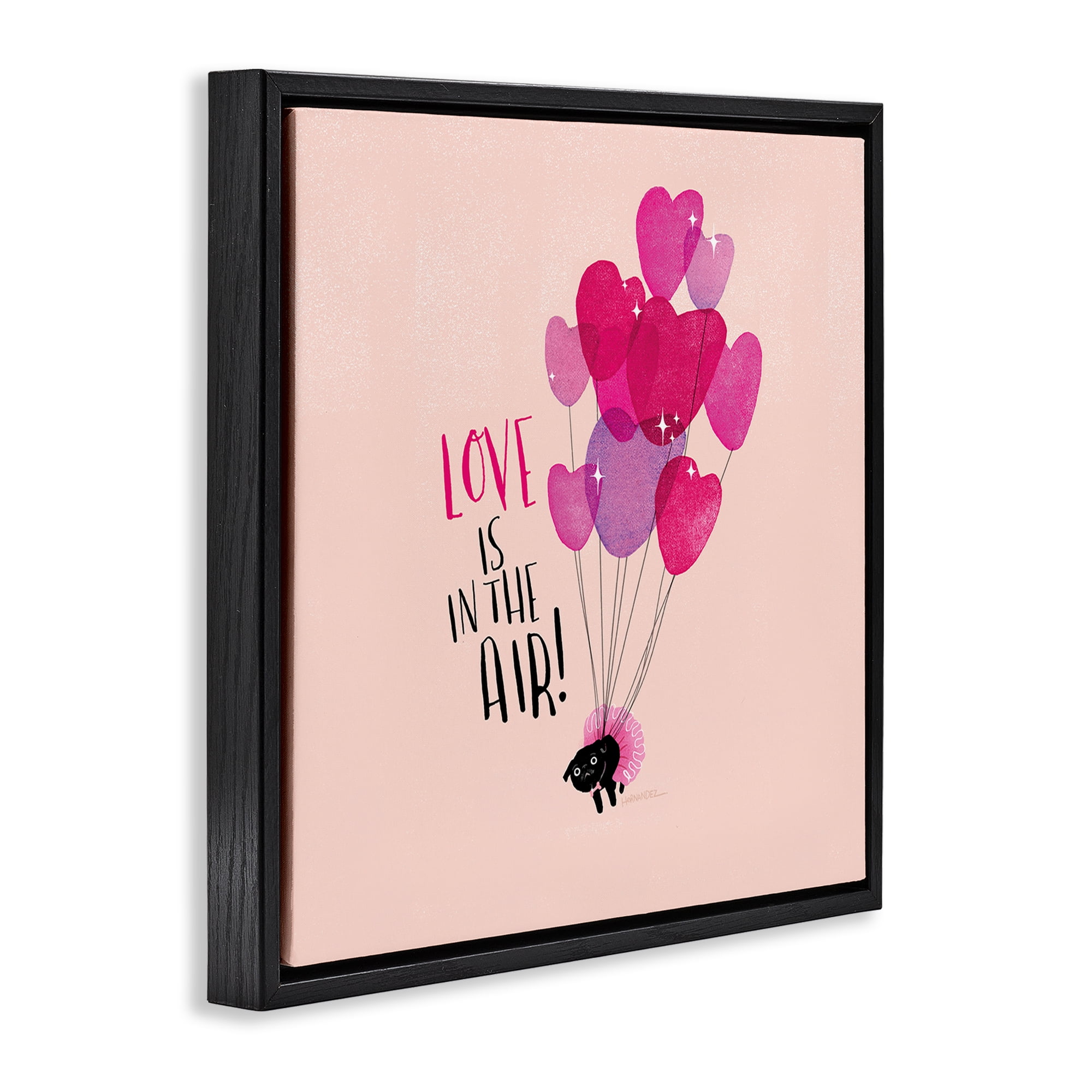 Stupell Industries Love Saying with Cat & Balloons Animals Painting Black Floater Framed Canvas Art Print Wall Art, 18 x 18
