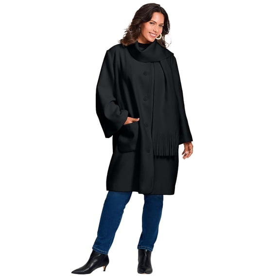 Avenue Women's Plus Size Detachable Fringe Scarf Coat