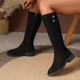 thumbnail image 4 of Women’s Suede Knee‑High Boots, Side Zipper Low Block Heel Tall Riding Boots, Decorative Metal Buttons Wide Calf Long Boots for Fall Winter, 4 of 9