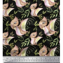 Soimoi Black Cotton Duck Fabric Dinosaurs & Leaves Kids Printed Craft Fabric by the Yard 42 Inch Wide