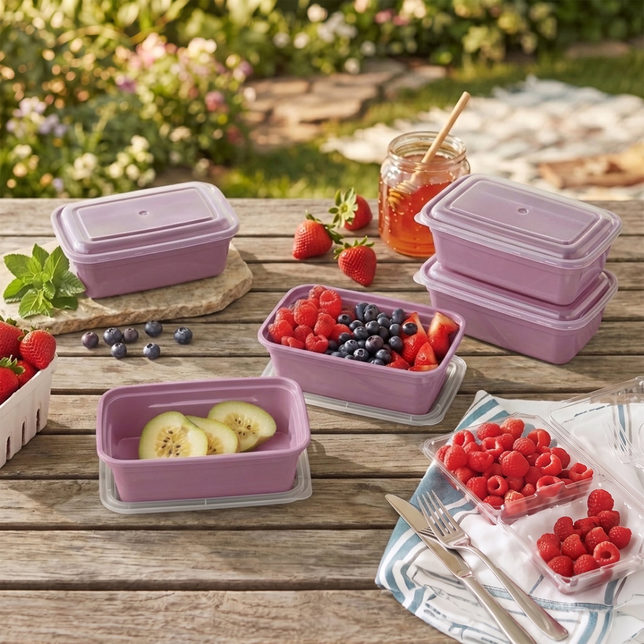 Mainstays 5-Pack 1-Compartment BPA-Free Plastic Snack Meal Prep Food Storage Containers, 3 Cup, Lilac Bloom